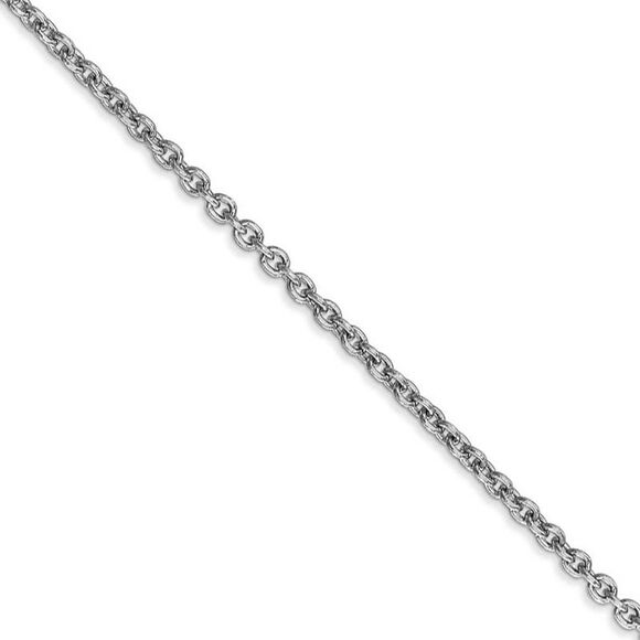 2.2mm 14k White Gold Solid Cable Chain Necklace 18 Inch